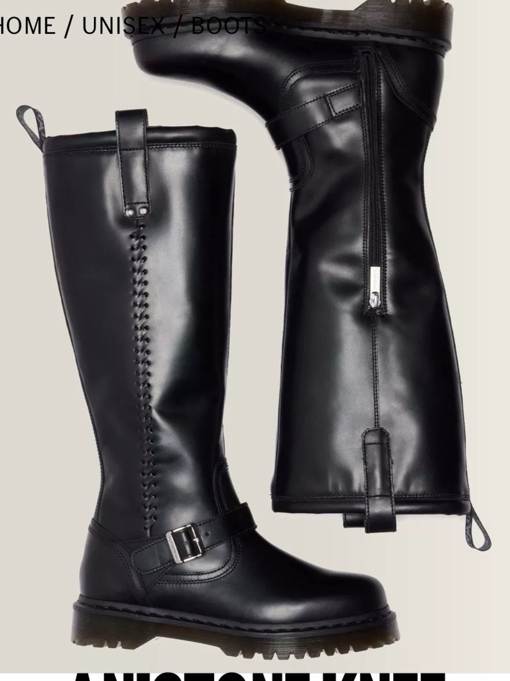 NWOT, Size 7, Dr. Martens Anistone Black Knee-High Orleans Leather Biker Boots